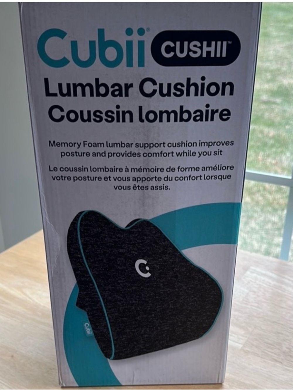 Cubii Cushii Lumbar Cushion in Dark Gray with Teal Logo